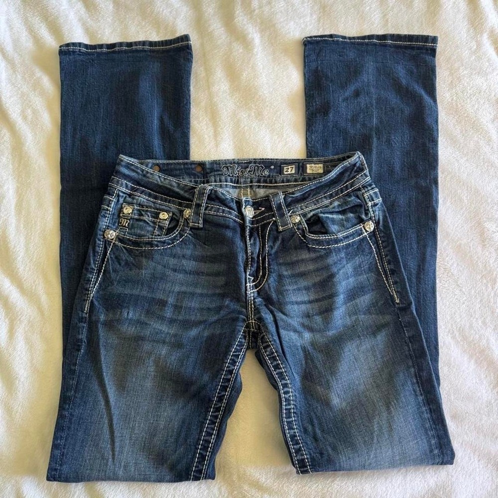 Y2K vintage Miss Me rhinestone low rise denim bootcut jeans grunge country boho - Picture 3 of 6